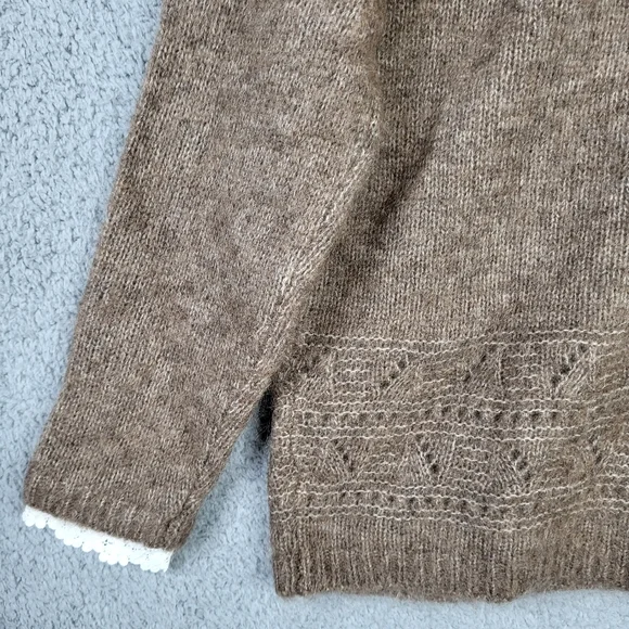 Sezane Charles Jumper Cardigan lace cuffs Sweater Brown Size S - Picture 5 of 13